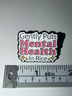 Gently Puts Mental Health in Rice Script Pin Brooch